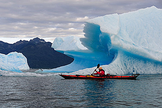 智利,男人,海上皮划艇,冰山