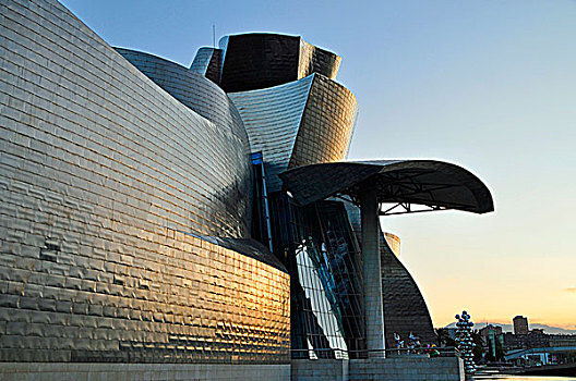 古根海姆博物馆,夜光,建筑师,毕尔巴鄂,巴斯克,西班牙,欧洲