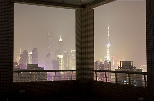 浦东,天际线,屋顶,平台,夜景,上海,中国,亚洲