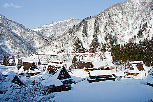 乡村,传统,住房,冬天,白川乡,岐阜,日本,亚洲