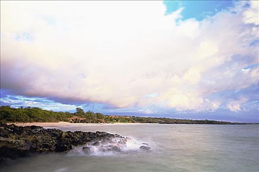 夏威夷,夏威夷大岛,哈普纳,海滩,水,洗,石头,阴天
