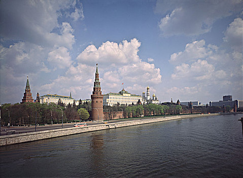 克里姆林宫,宫殿,莫斯科,河,艺术家