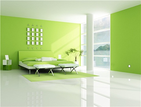 现代,绿色,卧室