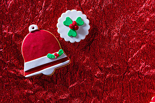 圣诞曲奇,圣诞节,铃,红色背景,留白