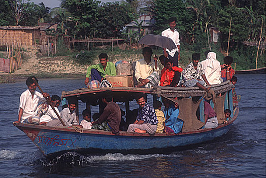 渡轮,服务,孟加拉,乡村,区域,许多,运输,水系,达卡
