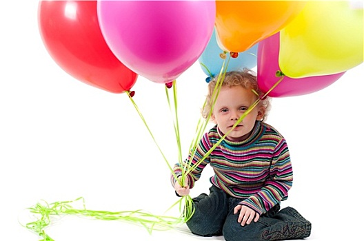 小,可爱,女孩,彩色,空气,气球