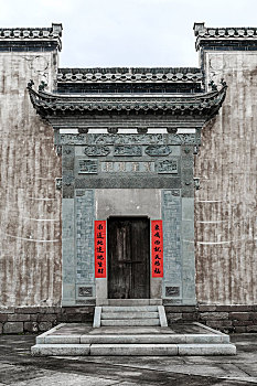 徽派民居门罩建筑,中国安徽省黄山市徽州区呈坎古村