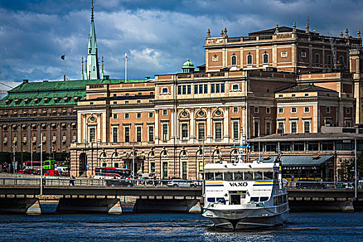 渡轮,桥,河,格姆拉斯坦,老城,斯德哥尔摩,瑞典