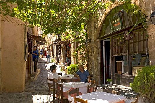 餐馆,中世纪,乡村,摩涅姆瓦西亚,老城,拉科尼亚,伯罗奔尼撒半岛,希腊