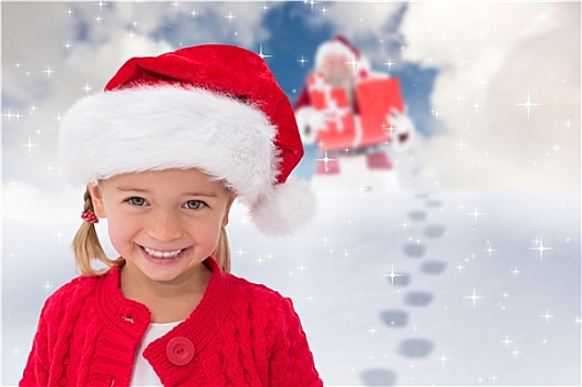 合成效果,图像,可爱,小女孩,穿,圣诞帽