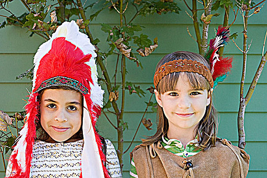 两个女孩,美洲印地安人,服饰