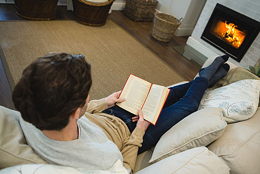 男人,读,书本,客厅