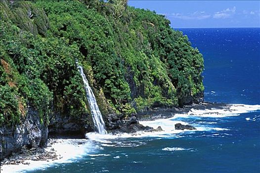 夏威夷,夏威夷大岛,哈玛库亚海岸,瀑布,太平洋