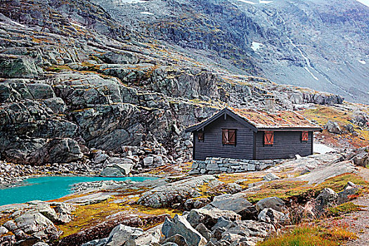 房子,高,挪威,山