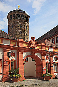 城堡,塔,教堂,老,中心,拜罗伊特,上弗兰科尼亚,巴伐利亚,德国,欧洲