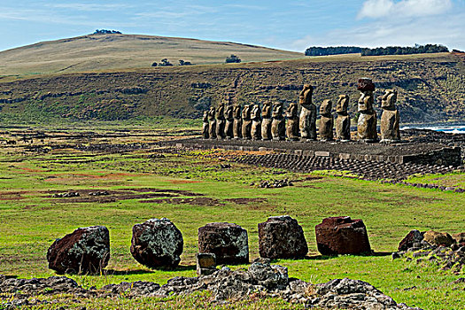 多,复活节岛石像,拉诺拉拉库采石场,复活节岛,智利,南美