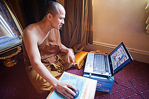 柬埔寨,金边,寺院,僧侣,学习,英国,电脑