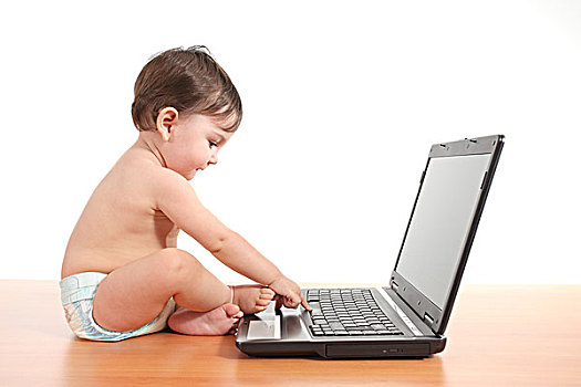 婴儿,打字,笔记本电脑,键盘