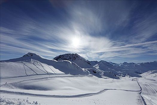滑雪,胜地,背影,顶峰,奥地利