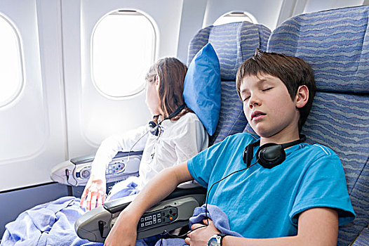 孩子,睡觉,飞机