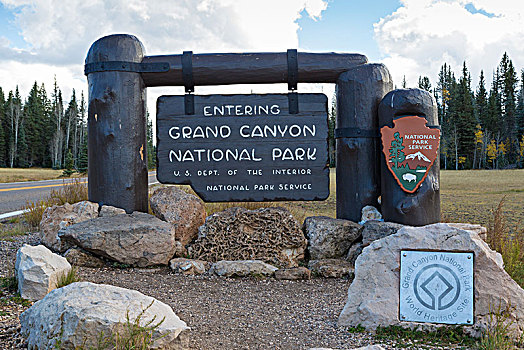 入口,标识,北缘,大峡谷国家公园,亚利桑那,美国,北美