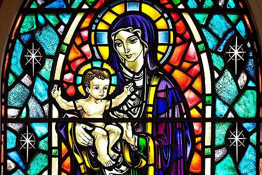 孩子,耶稣,彩色玻璃窗,雷克雅未克,冰岛,欧洲