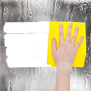 手,下雨,水,窗户,黄色,抹布