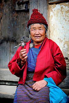 女人,拿着,转经轮,地区,不丹,亚洲