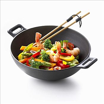 锅,蔬菜,虾,筷子
