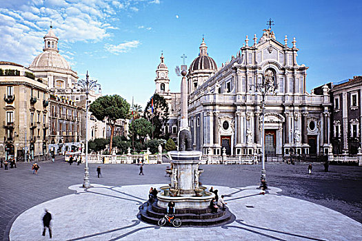 中央教堂,广场,大教堂,喷水池,西西里,意大利