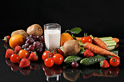 牛奶,水果,蔬菜