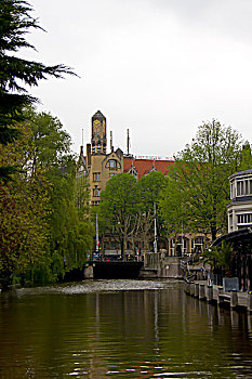 荷兰首都阿姆斯特丹博物馆广场运河