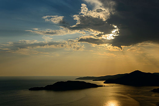 日落,海岸,靠近,布德瓦,黑山,欧洲