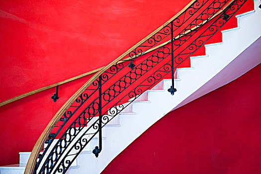 白色,打扫,楼梯,红墙,哈瓦那