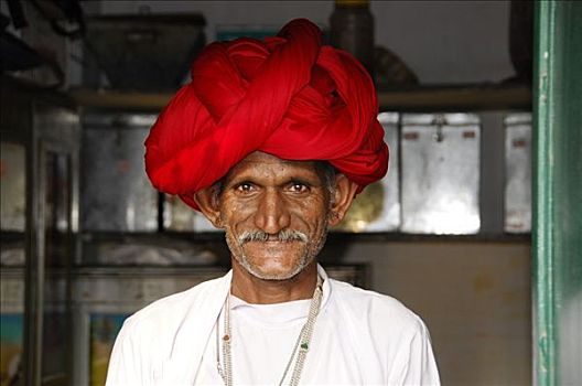 肖像,印度,男人,民族服饰,靠近,普什卡,拉贾斯坦邦,北印度,亚洲