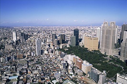 日本,东京,新宿,区域,天际线,气体,建筑