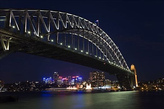 澳大利亚,新南威尔士,悉尼,北岸,海港大桥,光亮,夜晚