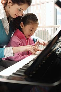 钢琴,教师,女孩,玩