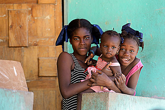 三个女孩,海地,北美,重要,慈善