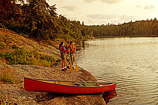 伴侣,独木舟,大,白贝,湖,怀特雪尔省立公园,曼尼托巴,加拿大