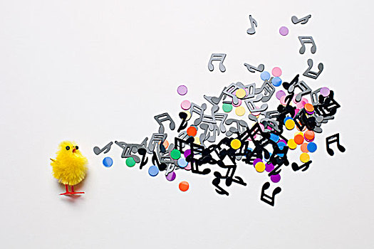 玩具,复活节,幼禽,多,音乐,音符,五彩纸屑