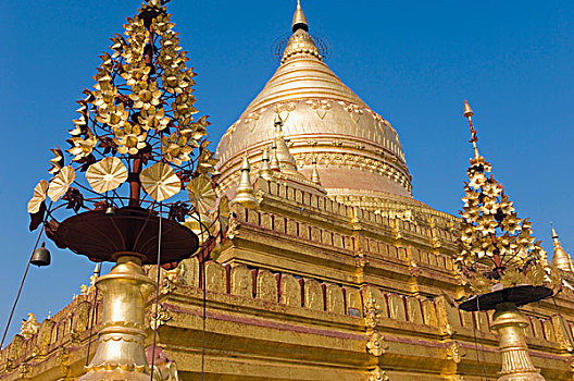 金色,瑞喜宫塔,庙宇,蒲甘,异教,缅甸,亚洲