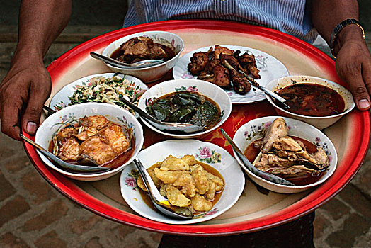 缅甸,新,蒲甘,选择,食物,托盘,拿
