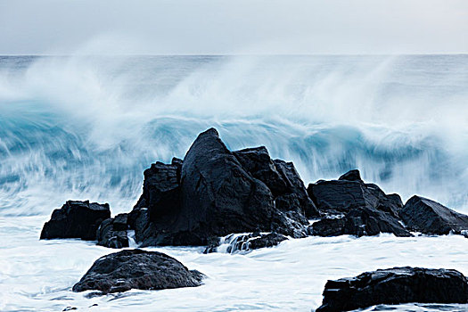 石头,海浪,波浪,大西洋,干盐湖,大帝谷,加纳利群岛,西班牙,欧洲