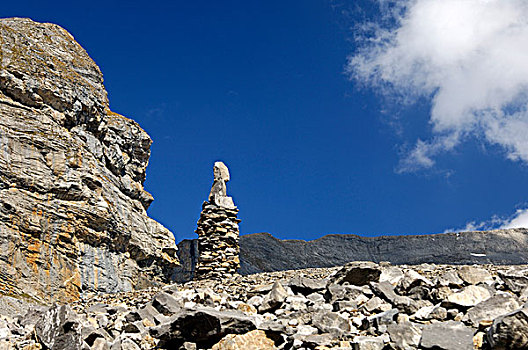 累石堆,路标,方向,帮助,岩石,高山,地形,小路,瓦莱,瑞士,欧洲