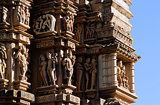 石头,雕刻,描写,场景,克久拉霍,庙宇,中央邦,印度,亚洲