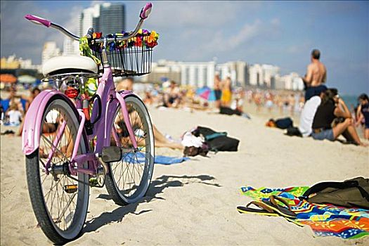 特写,自行车,海滩,南海滩,迈阿密,佛罗里达,美国