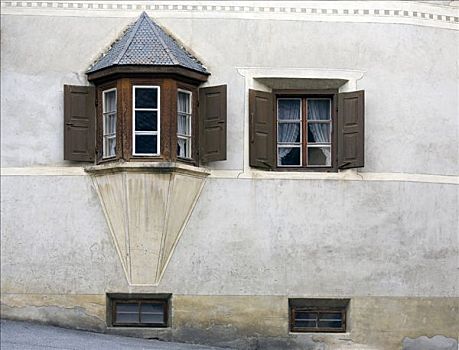 历史,凸窗,百叶窗,恩加丁,瑞士,欧洲