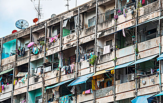 废弃,房子,建筑,彩色,洗衣服,曼谷,泰国,亚洲