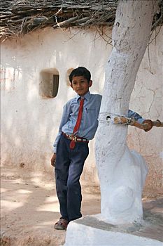 印度,男孩,穿,学生服,邦迪,拉贾斯坦邦,亚洲